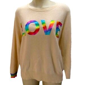 NEW BRODIE Womens Cashmere Foil Love Sweater Size M Ivory/Rainbow